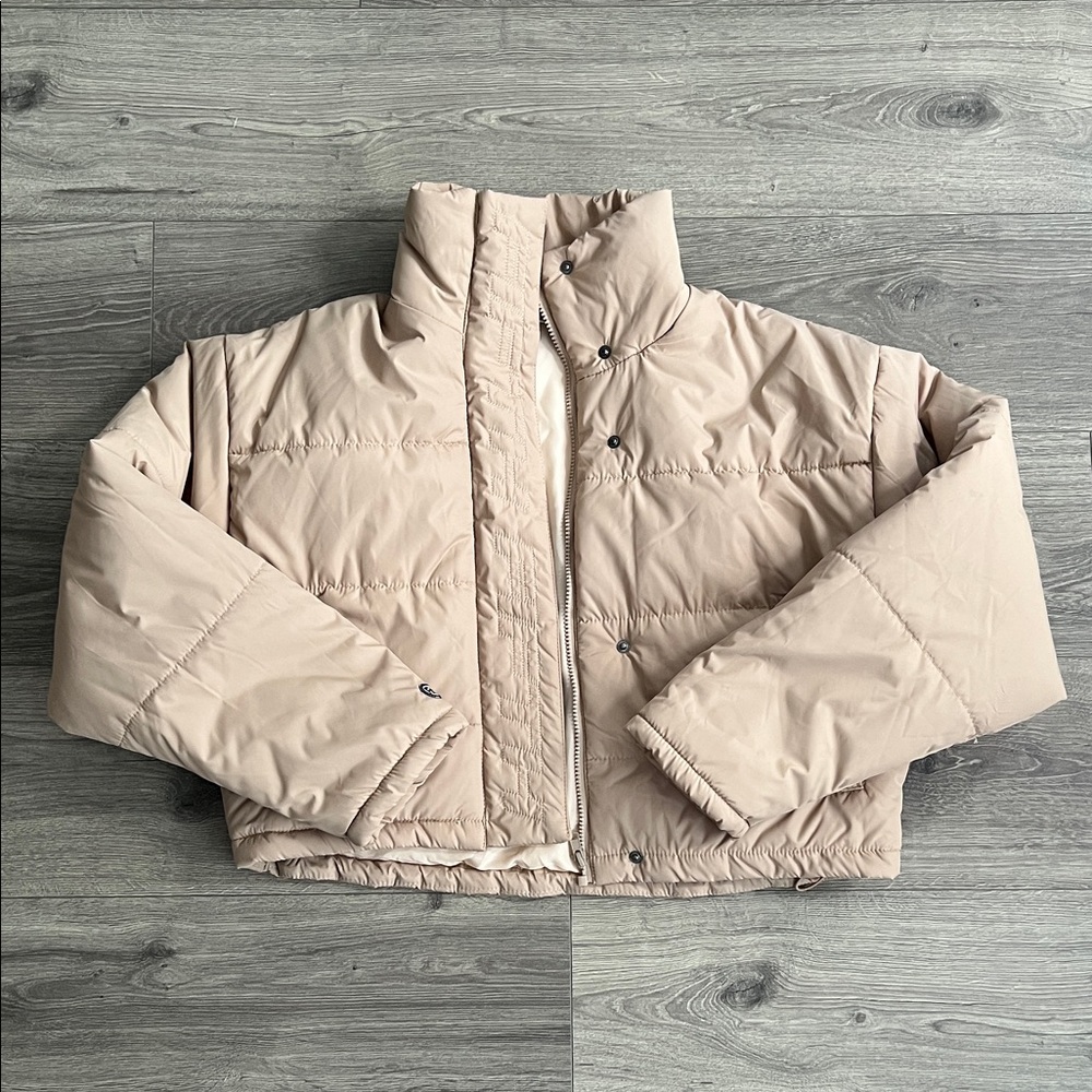 THE FIFTH LABEL Oversized Puffer Jacket XS Beige Neutral Cropped Retro 90s Fall - Picture 4 of 12